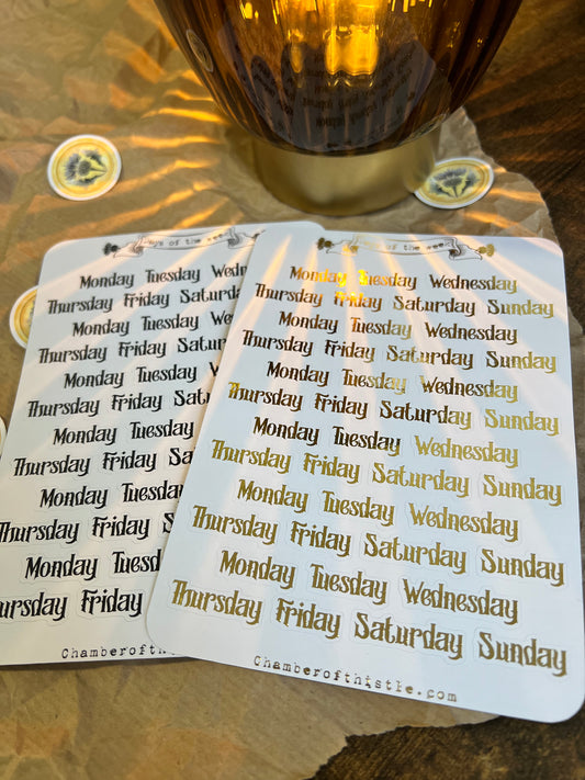 Days of the week (whimsical) sticker sheet