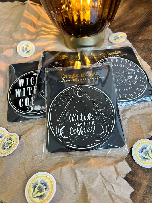 Witchy ceramic coasters