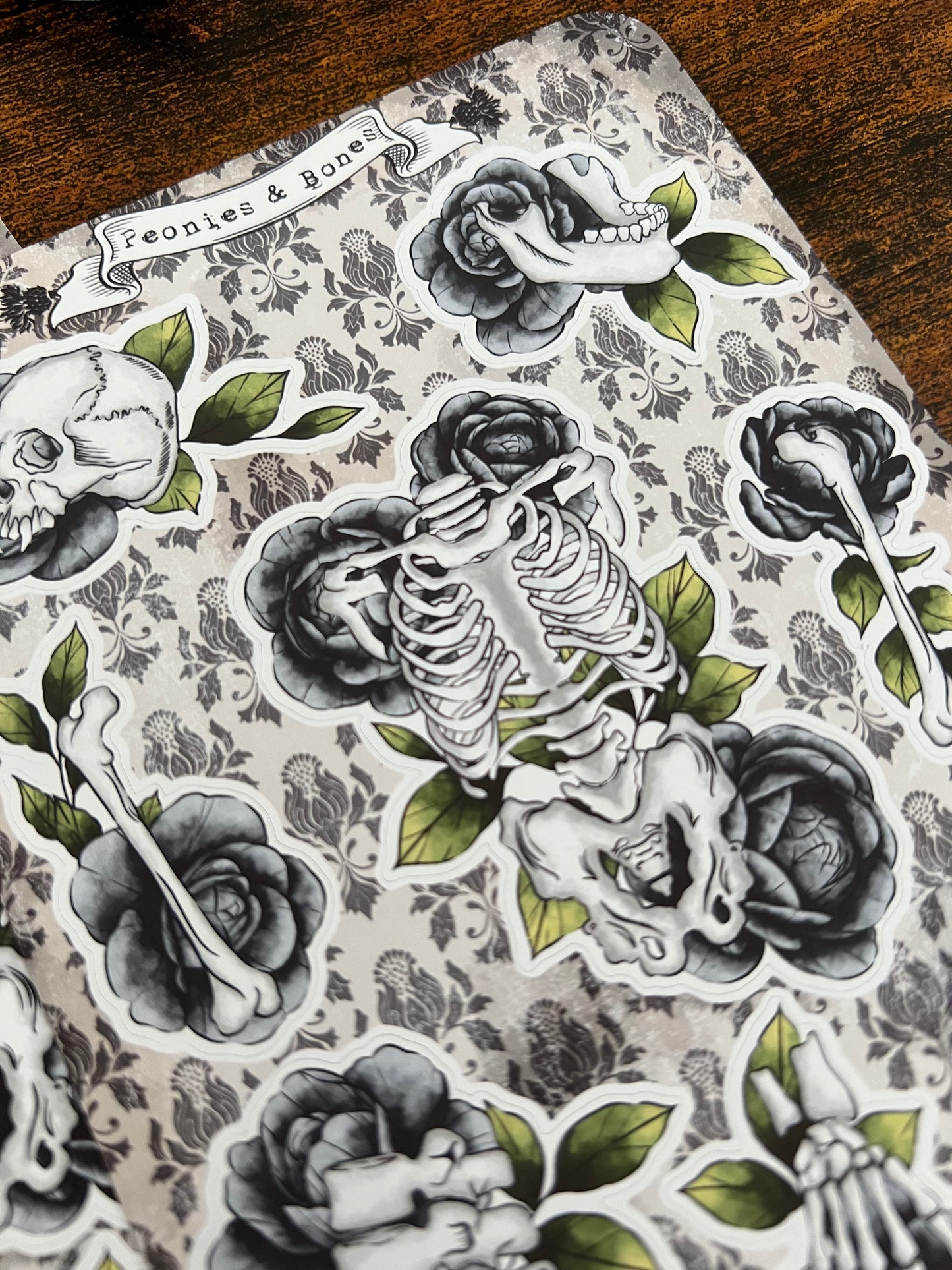 Peonies & bones sticker sheet