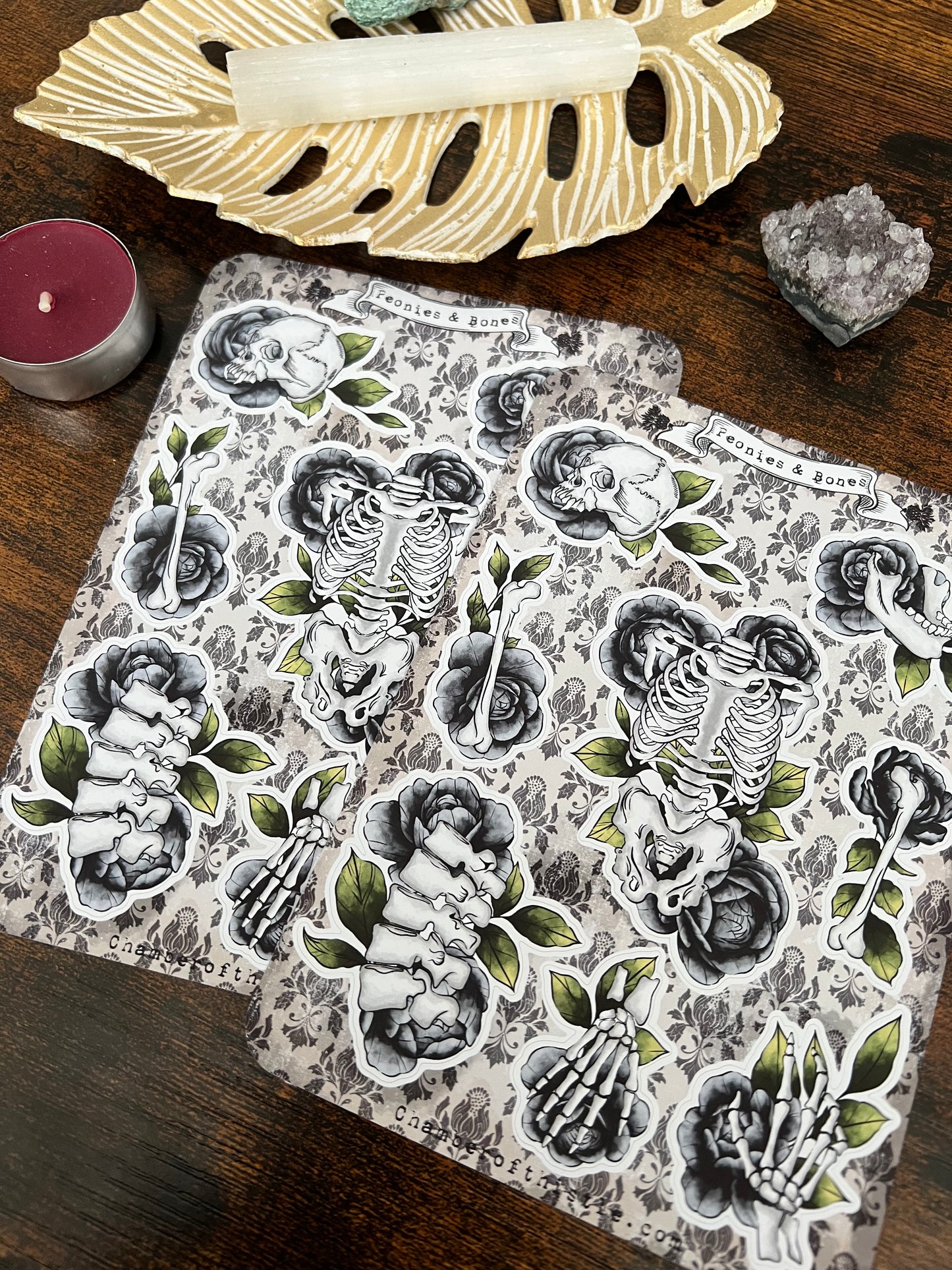 Peonies & bones sticker sheet