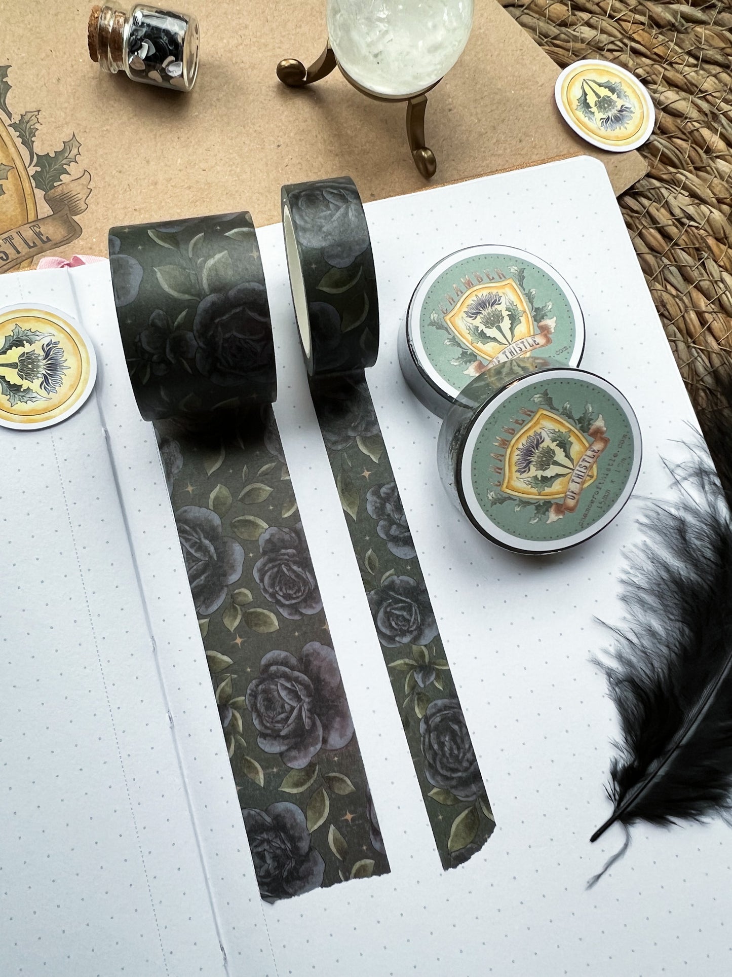 Black peonies washi tape