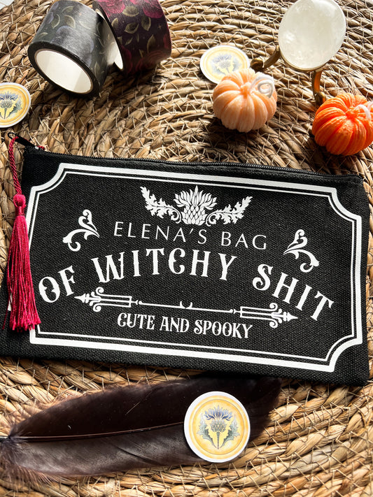 Witchy shit - cotton pouch/pencil case (personalized name)