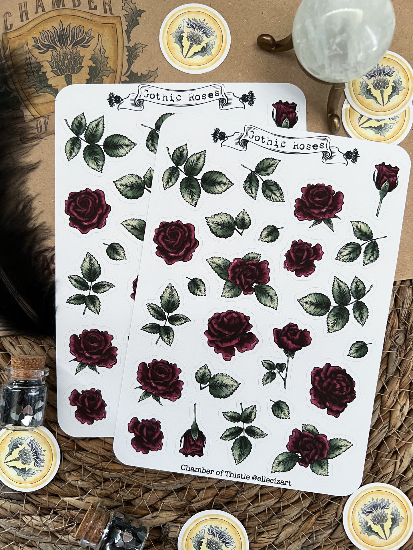 Gothic roses sticker sheet