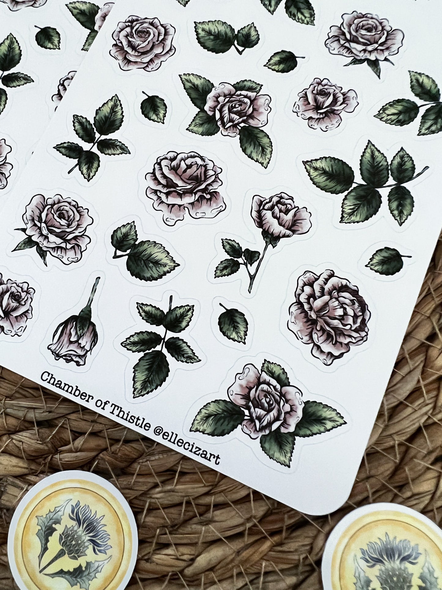 Gothic roses sticker sheet