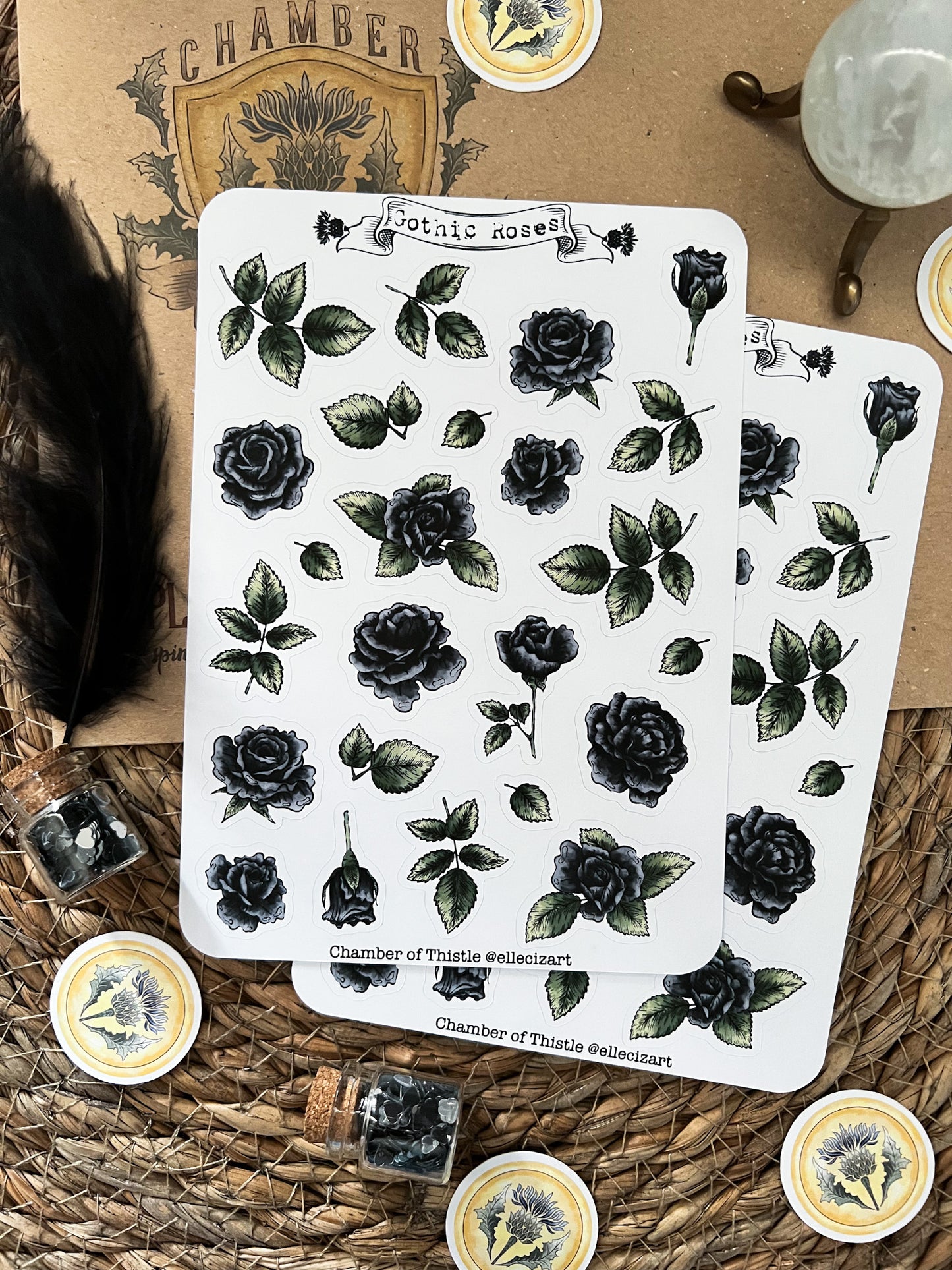 Gothic roses sticker sheet