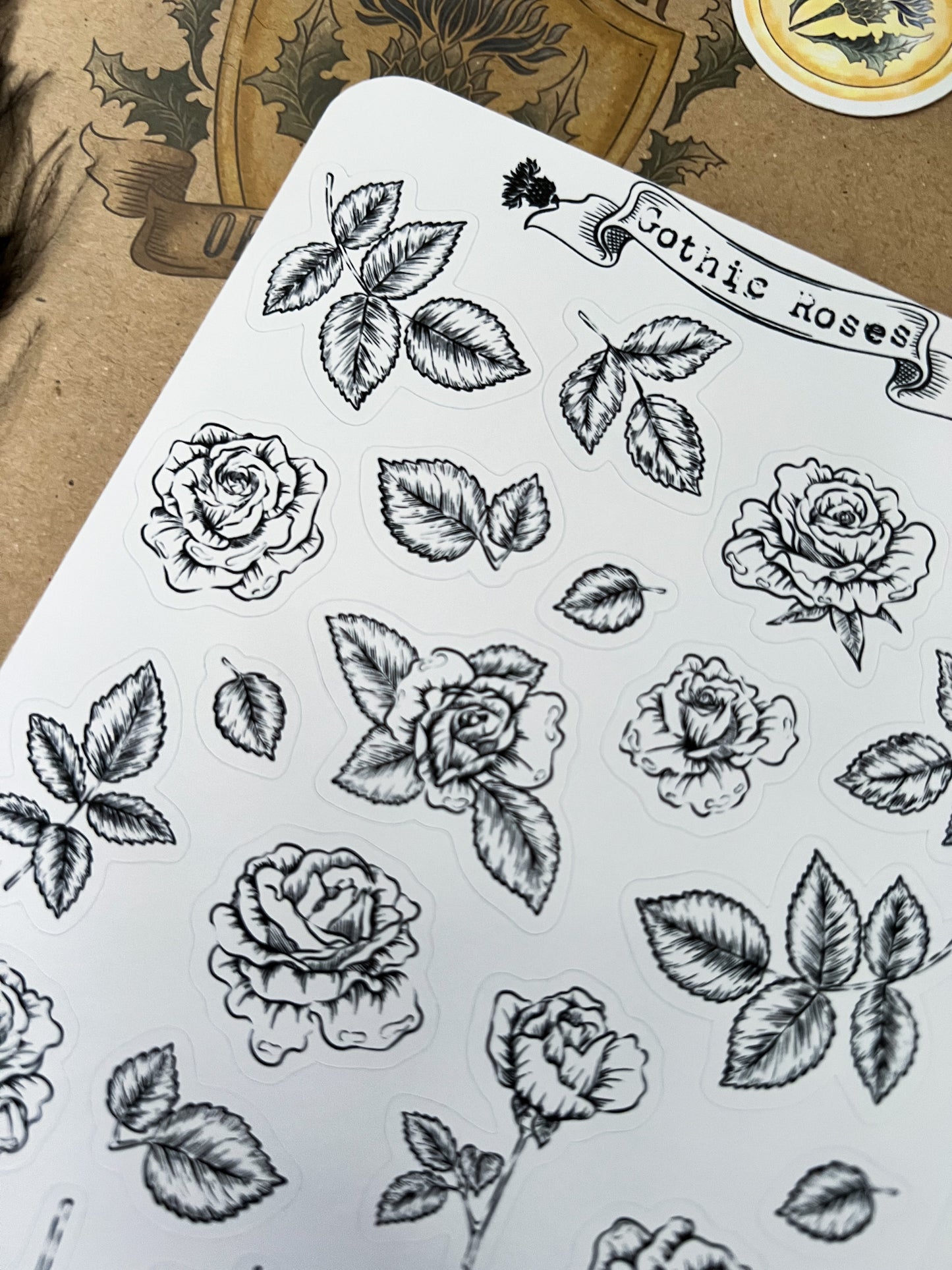 Gothic roses sticker sheet