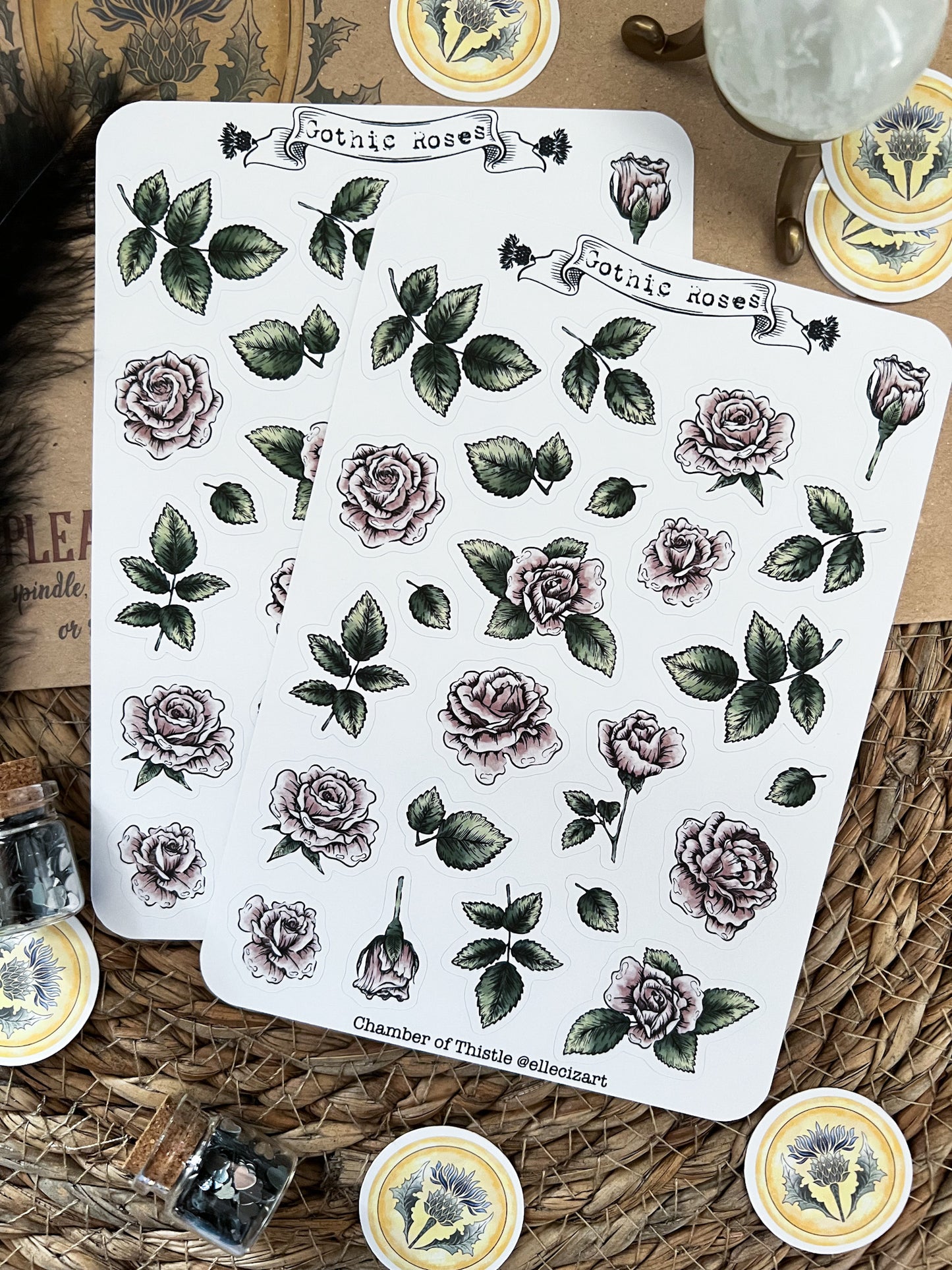 Gothic roses sticker sheet