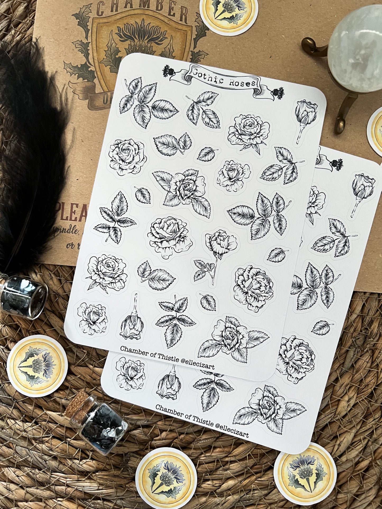 Gothic roses sticker sheet