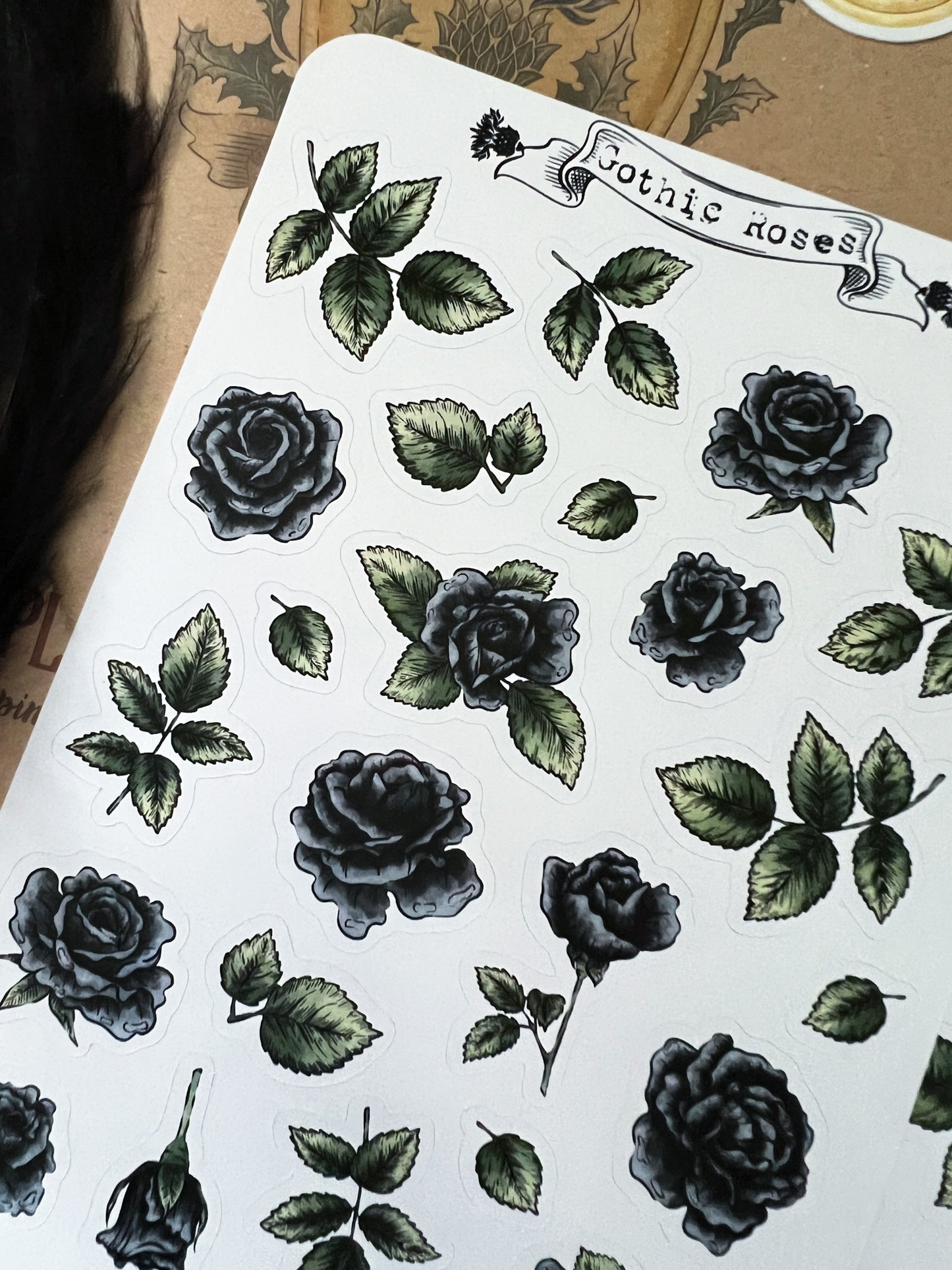 Gothic roses sticker sheet