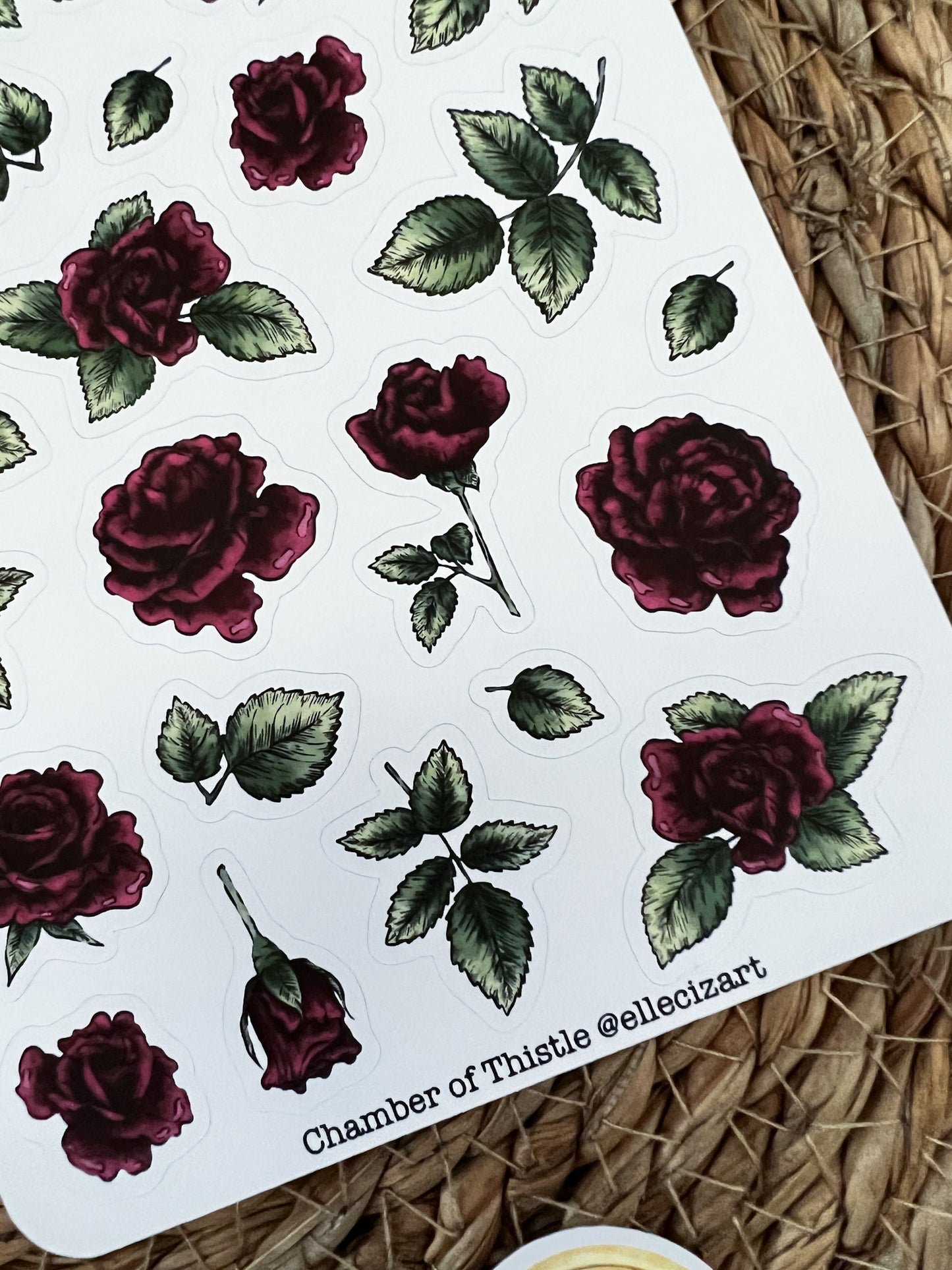 Gothic roses sticker sheet